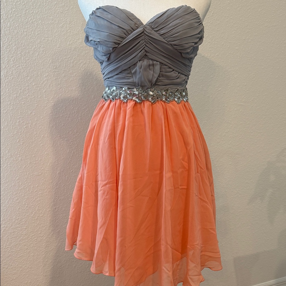 City Studio Gray and Orange Strapless Dress